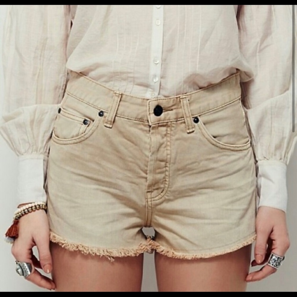 Free People Rock Denim Uptown Khaki Cutoff Shorts